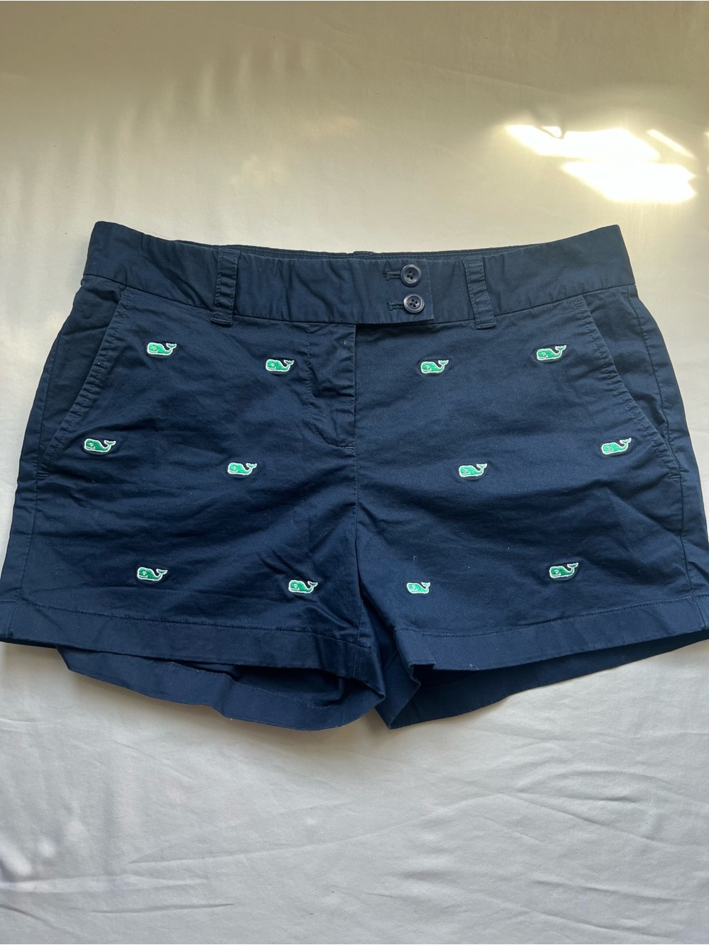 Vineyard Vines Navy Shorts with Green Embroidered Whales